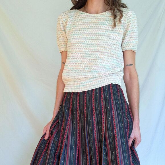 1930s Vintage Short Sleeve Knit Pastel Sweater: WW2 Era Womens Jumper, S/M - Picture 5 of 11